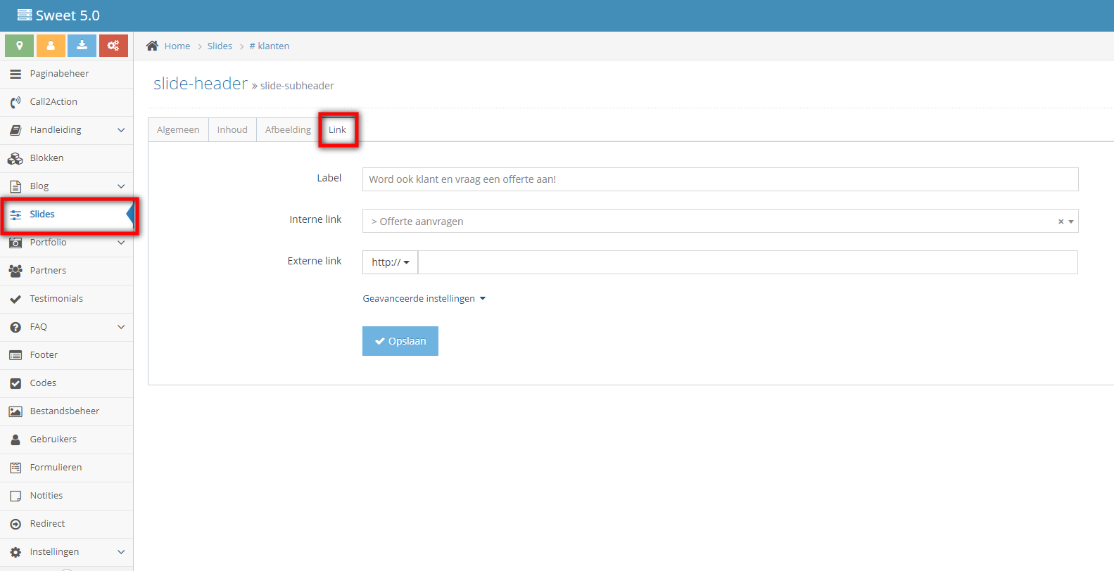 Button maken in slider
