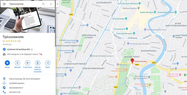 Google Mijn Bedrijf pagina van Tijdvooreensite