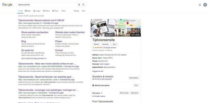 Mijn Bedrijf pagina in zoekresultaten 