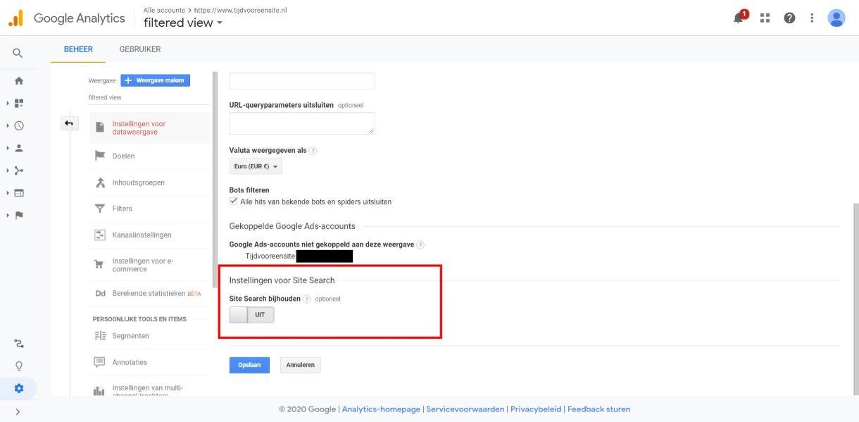 Site Search bijhouden inschakelen in Google Analytics