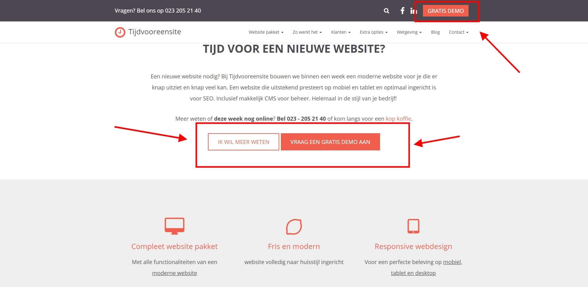 CTA-buttons op Tijdvooreensite Haarlem