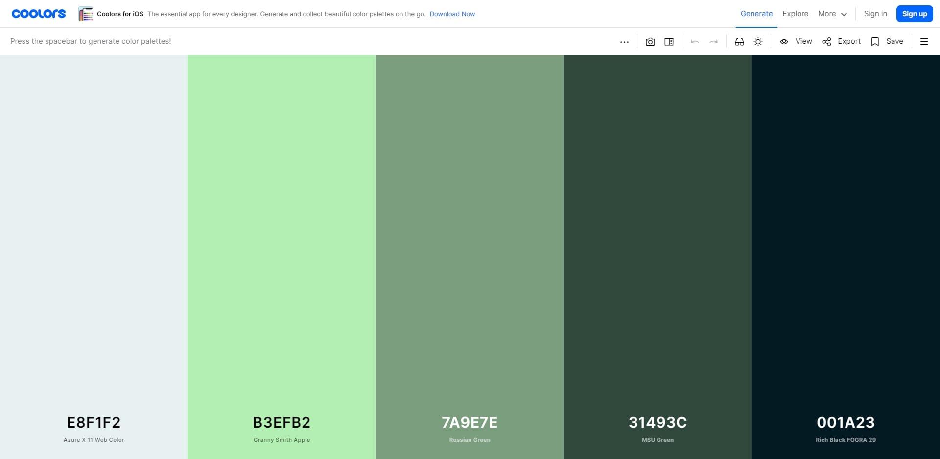Hulpmiddel kleuren kiezen website Coolors